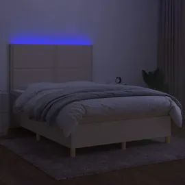 vidaXL Boxspringbett mit Matratze & LED Creme 140x200 cm Stoff