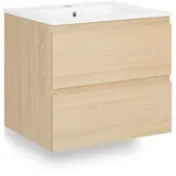 Homestyle4u Waschtischkombi, Eiche, Holz, Keramik, 61x54x47 cm, Badezimmer, Badezimmerschränke, Waschtischkombinationen