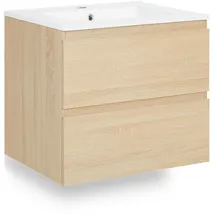 Homestyle4u Waschtischkombi, Eiche, Holz, Keramik, 61x54x47 cm, Badezimmer, Badezimmerschränke, Waschtischkombinationen