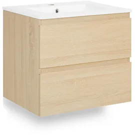 Homestyle4u Waschtischkombi, Eiche, Holz, Keramik, 61x54x47 cm, Badezimmer, Badezimmerschränke, Waschtischkombinationen
