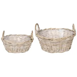 vidaXL Blumentopfkorb mit Speicher 2 pcs Grau Lacak Rattan