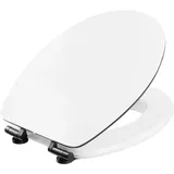 CORNAT WC-Sitz Prime "White Matt Steel" - Ansprechendes Design - Hochwertiger Holzkern - Absenkautomatik & Schnellbefestigung - Komfortables Sitzgefühl - weiß / Toilettensitz / Klodeckel / KSWMSSC00