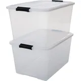 Iris Ohyama Aufbewahrungsbox mit Deckel, 45L, 2er-Set, Transparent, Schnappverschlüsse mit Griffen, Stapelbar, Stark & Langlebig, Für Kleidung, Garage, Zuhause, Büro, Plastikbox, Lagerung TB-45