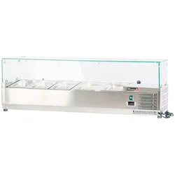 Romux® Kühlvitrinen für Tapas 140x39x44 cm aus Edelstahl und Glashaube mit 5 Becken GN 1/3 | Gekühlte Vitrine mit digitalem Dixell-Thermostat