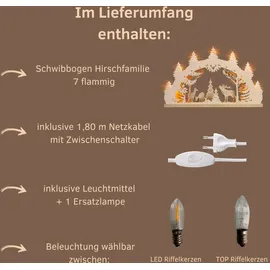 Weigla LED Schwibbogen/Lichterbogen"Hirschfamilie" 7 flg. Erzgebirge garantiert