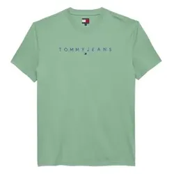 Tommy Jeans für Herren. DM0DM20744 T-Shirt mit grünem linearen Logo (S), Lässig, Baumwolle, Kurzarm