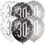 Unique Luftballons 30 cm 6 St. Schwarz/Silber