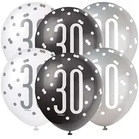 Unique Luftballons 30 cm 6 St. Schwarz/Silber