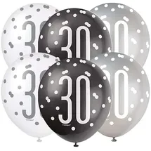 Unique Luftballons 30 cm 6 St. Schwarz/Silber