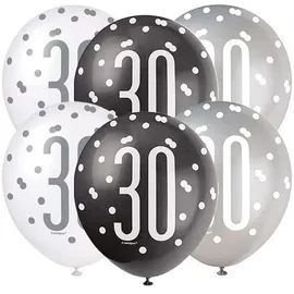 Unique Luftballons 30 cm 6 St. Schwarz/Silber