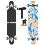 FunTomia Longboard Longboard in 3 Flex Stufen Camber Ahornholz + T-Tool mit LED Rollen, Camber Twin Tip blau