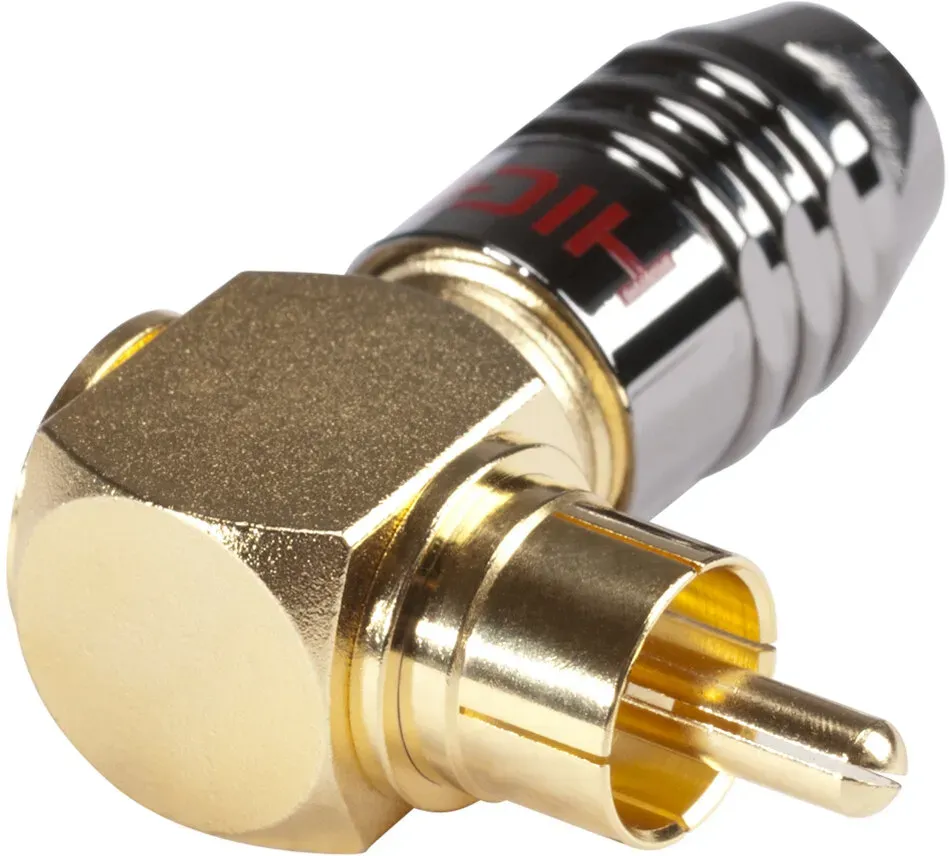 HICON Cinch (RCA), 2-pol , Metall-, Schraubkontakt-Kabelstecker, vergoldete(r) Kontakt(e), abgewinkelt, chromfarben
