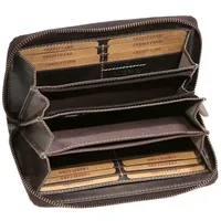 LEAS Große Vollleder Damen Geldbörse natur Usedlook Reißverschluss rundherum Damenlangbörse Portemonnaie Brieftasche lang Echt-Leder, braun Vintage-Collection 19,5x9,5x2cm (BxHxT)