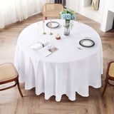 HEMEIREN Tischdecke Weiß Rund,230cm (90in),Satin Glänzend Tischdecke Abwaschbar, ​Runde Tischdecken Tischtuch für Hochzeiten, Partys, Bankette,Feiertage Feiern Picknick-Dekoration,Polyesterfasern