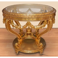Casa Padrino Barock Konferenztisch Gold - Runder Massivholz Büro Tisch mit Glasplatte - Barock Büro Möbel - Edel & Prunkvoll