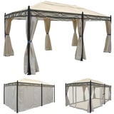 Mendler Pergola Cadiz, Pavillon, stabiles 7cm-Gestell 5x3m creme mit Seitenwand - Moskitonetz