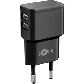 goobay Apple Lightning Dual-Ladeset (12 W), Netzteil mit 2x USB-A Ladegerät Kabel 1m, schwarz