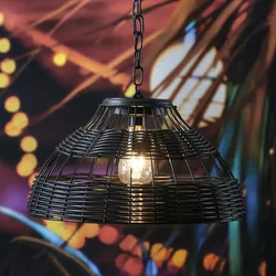 LED Solar Hängeleuchte - Lampenschirm in Korboptik - warmweiße LED - D: 37cm - L...