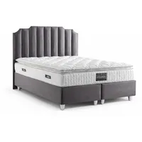 JVmoebel Boxspringbett Bett mit Matratze Grau Moderner Stil Stoffbezug Bett mit Stauraum
