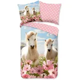 Good Morning "Philou", bunt (multi), B/L: 135cm x 200cm, 1 Stk., 1 Stk., Renforcé, B/L: 80cm x 80cm, 2 Stk., Renforcé, Obermaterial: 100% Baumwolle, Bettwäsche, 100% Baumwolle, 135x200, Wendeoptik, Mädchen, Pferd, Pferde, Blumen