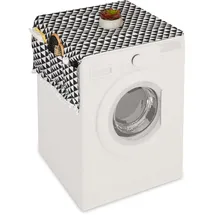 Relaxdays Waschmaschinenauflage mit Taschen, Polyester, Abdeckung Waschmaschine, Trockner, Kühlschrank, schwarz/Creme