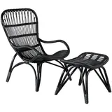 VCM Loungesessel Ella 65 x 76 x 98 cm Schwarz mit Fußhocker