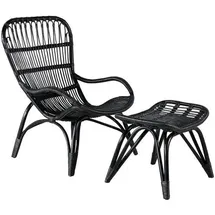 VCM Loungesessel Ella 65 x 76 x 98 cm Schwarz mit Fußhocker