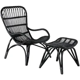 VCM Loungesessel Ella 65 x 76 x 98 cm Schwarz mit Fußhocker