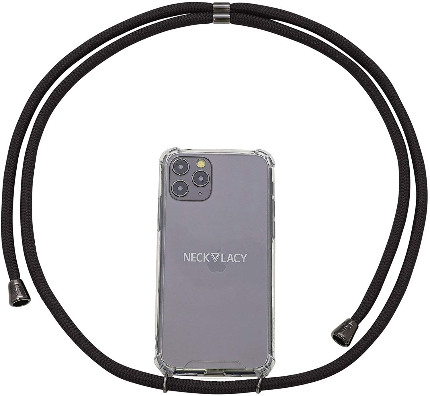 NECKLACY Handykette Handyhülle zum umhängen - für iPhone 7/8 - Case / Handyhülle mit Band zum umhängen - Trageband Hals mit Kordel - Smartphone Necklace, All Black