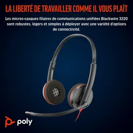 Poly Blackwire 3220 Schwarz Kabelgebundenes Stereo-Headset, USB-C/A, unterstützt Poly Lens