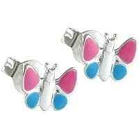 GALLAY Ohrstecker Schmetterling hellblau-pink Silber 925 7x8mm