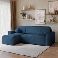 masseno ECKSOFA RAVELO M Blau Velours-Stoff mit Schlaffunktion