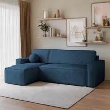 masseno ECKSOFA RAVELO M Blau Velours-Stoff mit Schlaffunktion