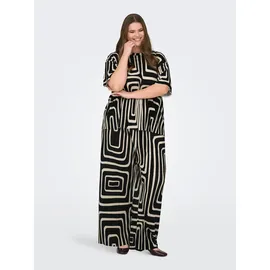 ONLY CARMAKOMA Kurzarmshirt ONLY CARMAKOMA "CARRAVENNA S/S PLISSE AOP TOP JRS NOOS", Damen, Gr. M, schwarz-weiß (schwarz aop:oatmeal graphic), Jersey, Obermaterial: 100% Polyester, bedruckt, regular fit normal, Rundhals, Shirts