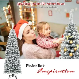 Costway Bleistift Weihnachtsbaum mit Schnee Grün 180 cm