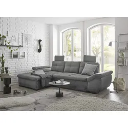 Ecksofa ED EXCITING DESIGN "Alija L-Form", grau, B:275cm H:107cm T:170cm, 100% Polyester, Sofas, frei im Raum stellbar, Schlaffunktion, Kopfstützen, Armteilverstellung