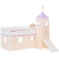 Homestyle4u Hochbett, Lila, Weiß, Textil, Kiefer, 90x200 cm, Kinder-