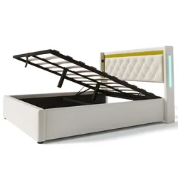 Merax Polsterbett, Hydraulisches Doppelbett 140x200cm mit Ladefunktion und LED-Beleuchten