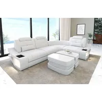 Sofa Dreams Ecksofa Leder Sofa Couch Elena L Form Ledercouch, L-Form Ledersofa mit LED-Beleuchtung weiß