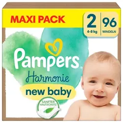 Pampers Windeln Harmonie Gr. 2 Mini, 4kg - 8kg, Maxi Pack (1x96 Windeln), 2 (3-6 kg)