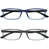 OPULIZE SEE Blaulichtfilter Lesebrille für Damen Herren, Blendfreie UV400-Schutz Federscharnier Anti-Müdigkeit, Rechteckiger Rahmen, Computerbrillen Gaming, 2er-Pack Blau Grau +1,00