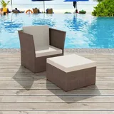 vidaXL Gartensessel mit Fußhocker Poly Rattan Braun