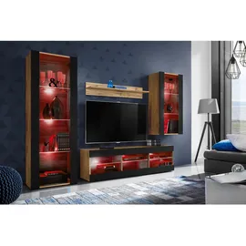 komodee Wohnwand TV Tivoli Medio A2 Schwarz/Wotan 245x159x35 cm,