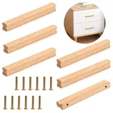 qhklew 6 Stück Möbelgriffe Holz, Schrankgriffe Holz mit Schrauben, Lochabstand 128 mm Holz Griffe Möbel Massiv, Universelle Holzgriff Küchengriffe für Schränke, Büros und Küchen