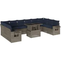 vidaXL 11-teiliges Gartensofa-Set mit Kissen, grau, Polyrattan