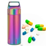 Natudeco Tragbare Pillendosen Pillendose Tragbare wasserdichte Pillenflasche Edelstahl Pillendose Container Flasche Reise Pillendose Schlüsselanhänger Medizin Organizer(Farbe Titanfarbe)