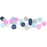 levandeo 20er Lichterkette LED Kugeln Lampions Baumwolle Blau Deko - Hellblau/Dunkelblau/Grau/Rosa