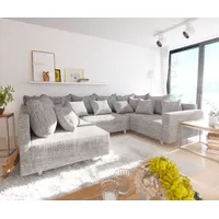 DeLife Wohnlandschaft Clovis Hellgrau Strukturstoff mit Armlehne Modulsofa -