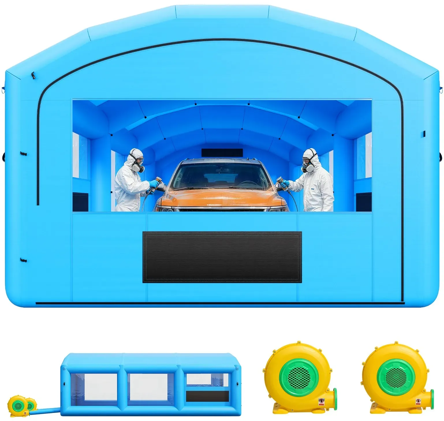 VEVOR Aufblasbare Lackierkabine 8,5x4,5x3 m Spritzkabine Lackierzelt Blau, mit 750-W- & 950-W-Gebläsen Aktivkohlefiltration Transparentem PVC-Fenster für Pick-Ups & Kleine Schnellboote Tragbar