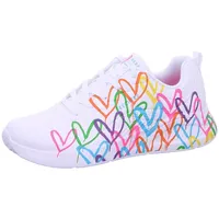 SKECHERS Uno Lite White Durabuck W Multi Color Heart Print 37